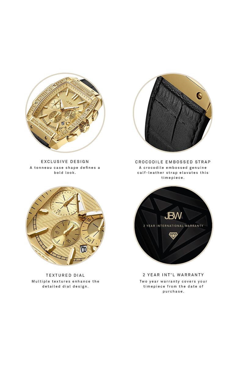 JBW Echelon Diamond Chronograph Croc Embossed Leather Strap Watch, 41mm, Alternate, color, 