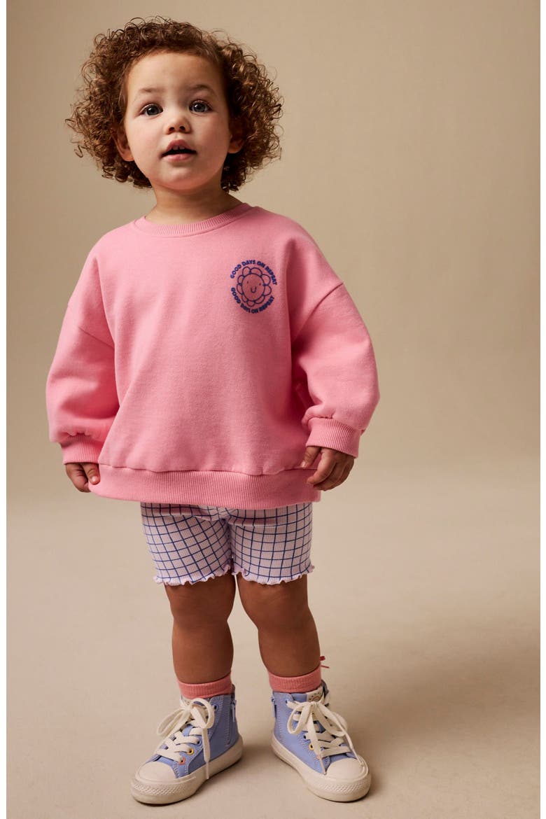 Kids' Graphic Logo Sweater & Check Shorts Set, Alternate, color, PINK