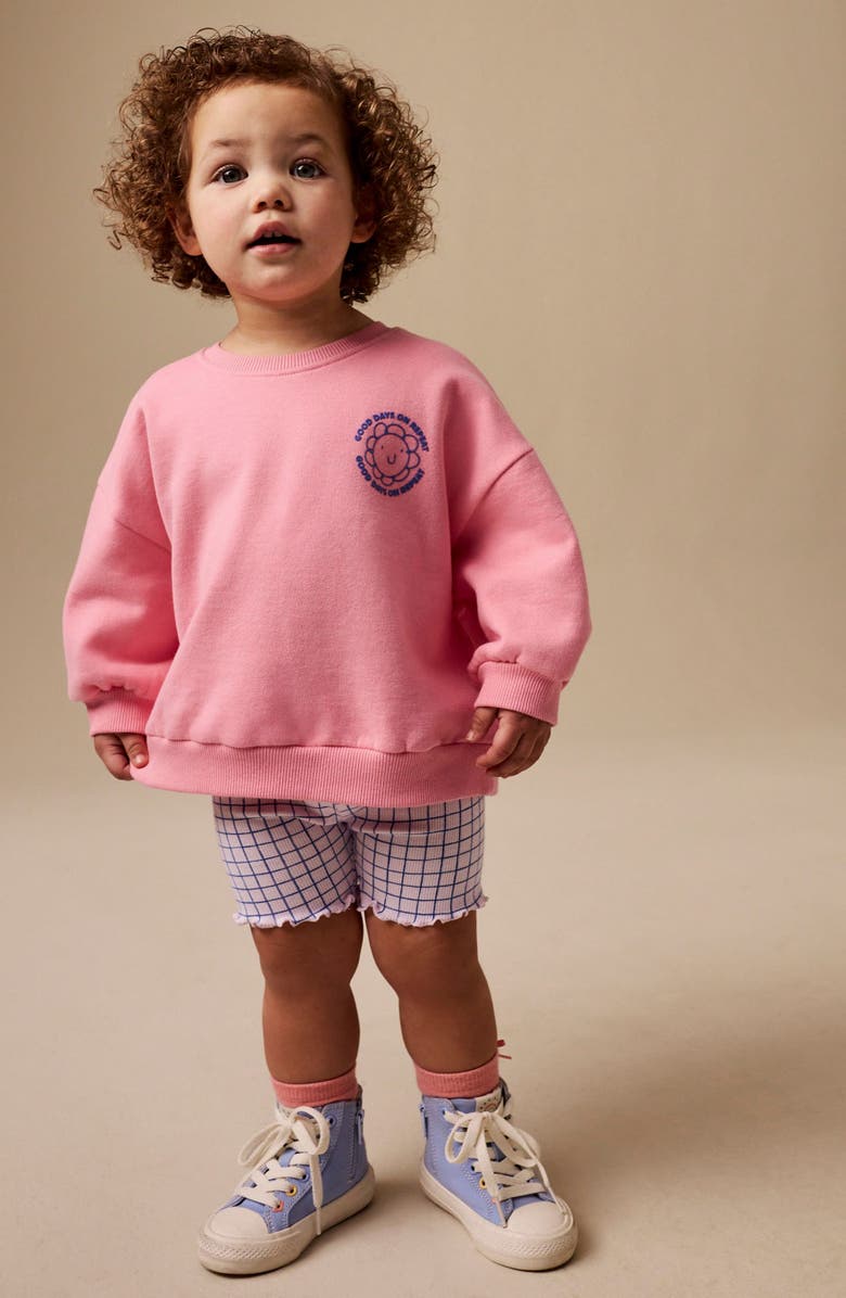 NEXT Kids' Graphic Logo Sweater & Check Shorts Set, Alternate, color, Pink