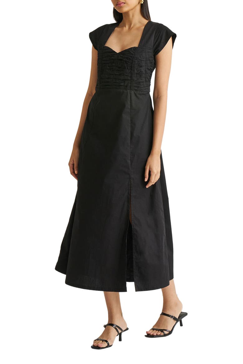 Ruched Dress with Front Slit, Alternate, color, Black