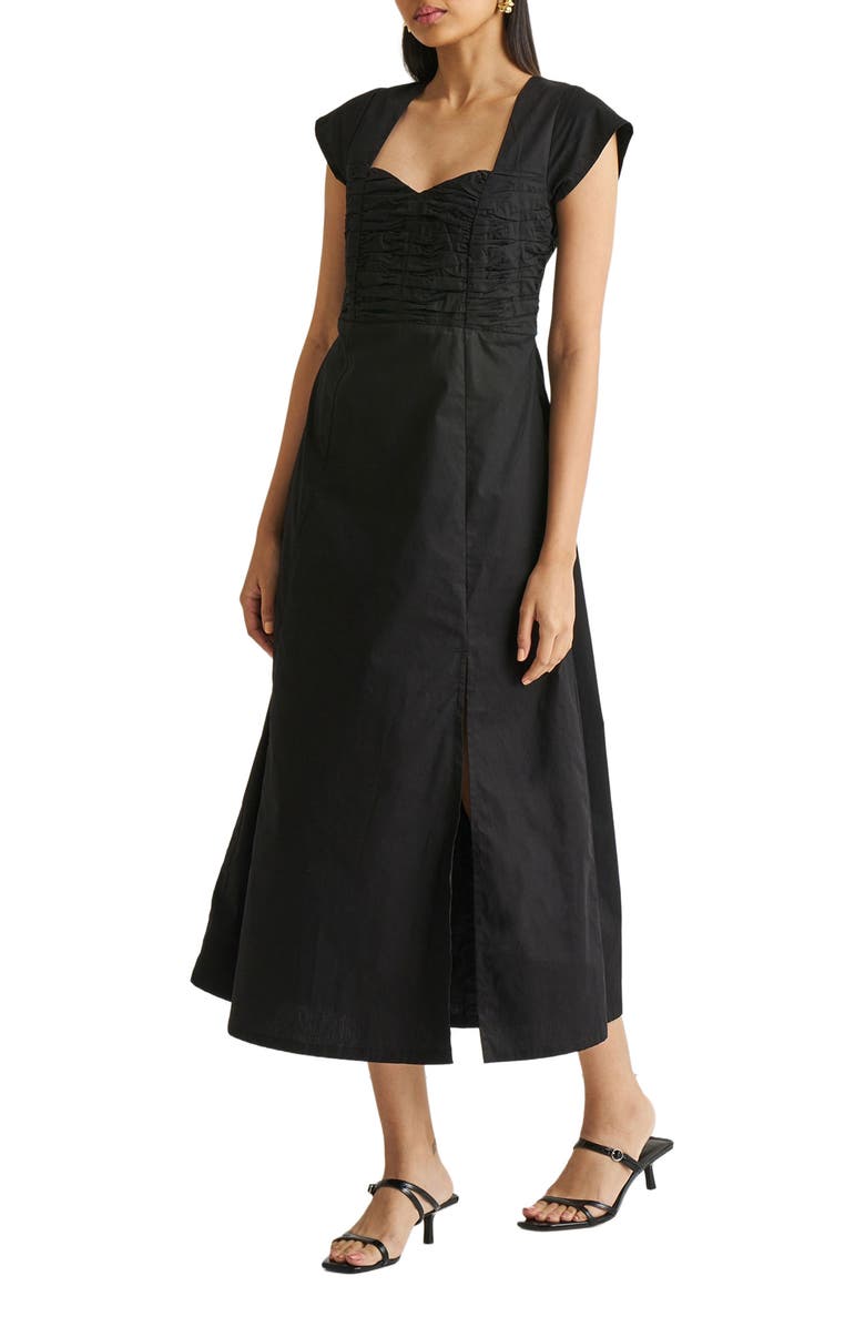 Reistor Ruched Dress with Front Slit, Alternate, color, Black