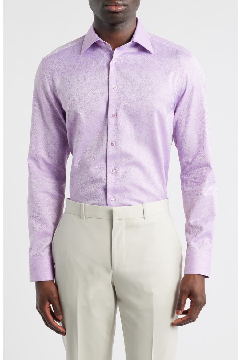 Roma Regular Fit Violet Paisley Jacquard Cotton Dress Shirt, Main, color, VIOLA