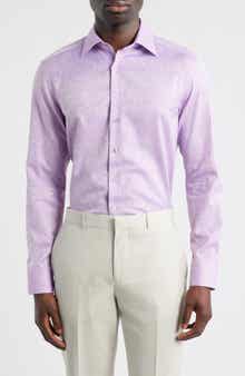 Roma Regular Fit Violet Paisley Jacquard Cotton Dress Shirt