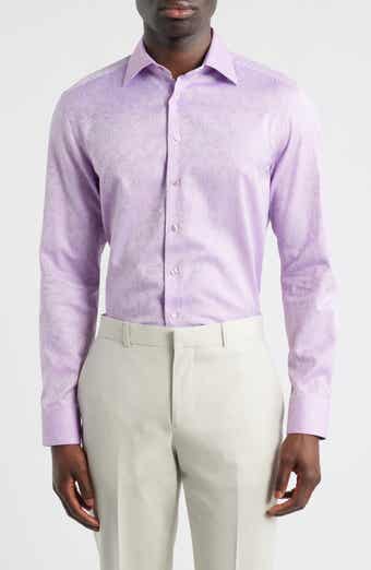 Roma Regular Fit Violet Paisley Jacquard Cotton Dress Shirt