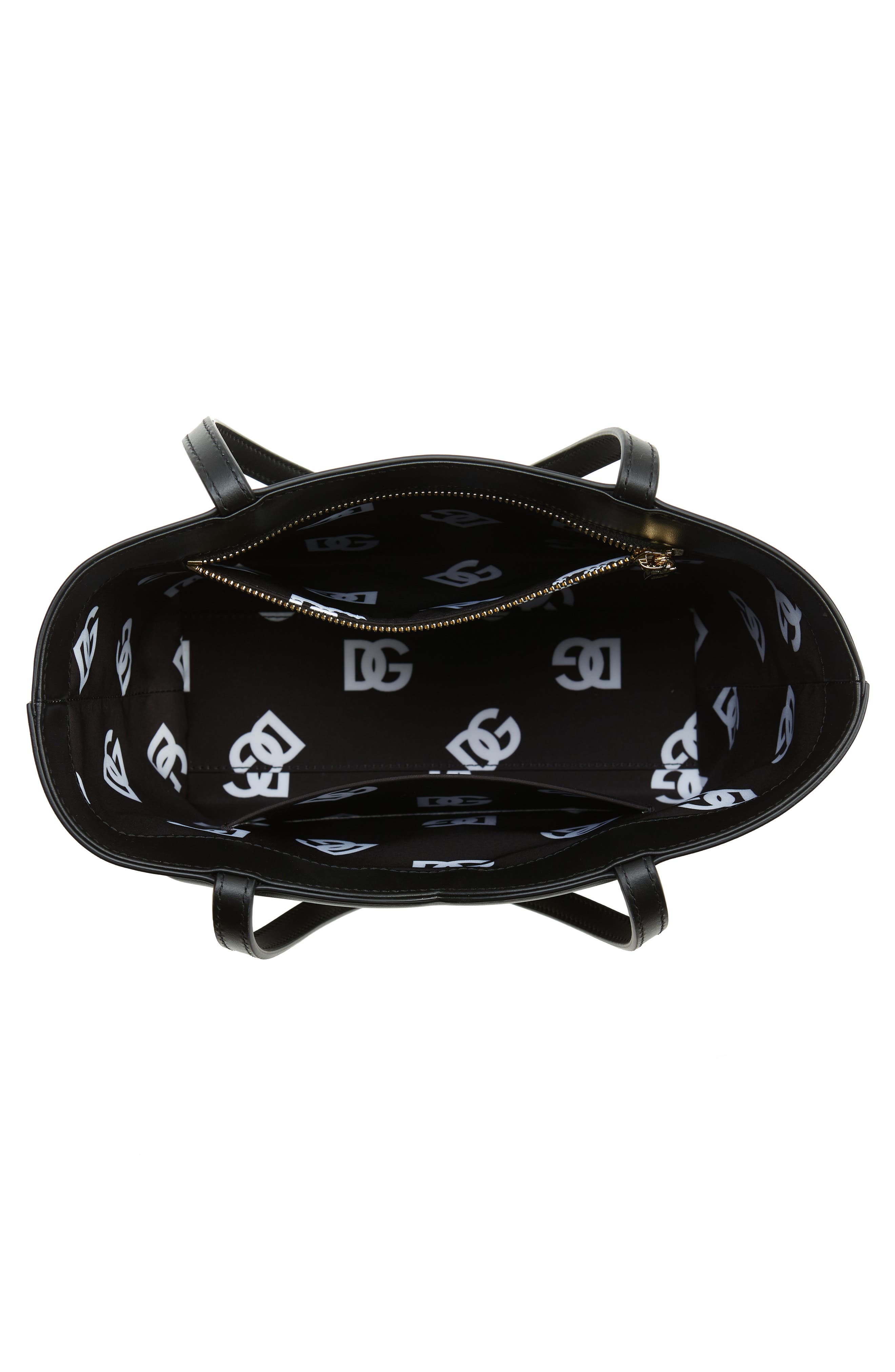 Dolce&Gabbana Small DG Logo Leather Tote, Alternate, color, Black