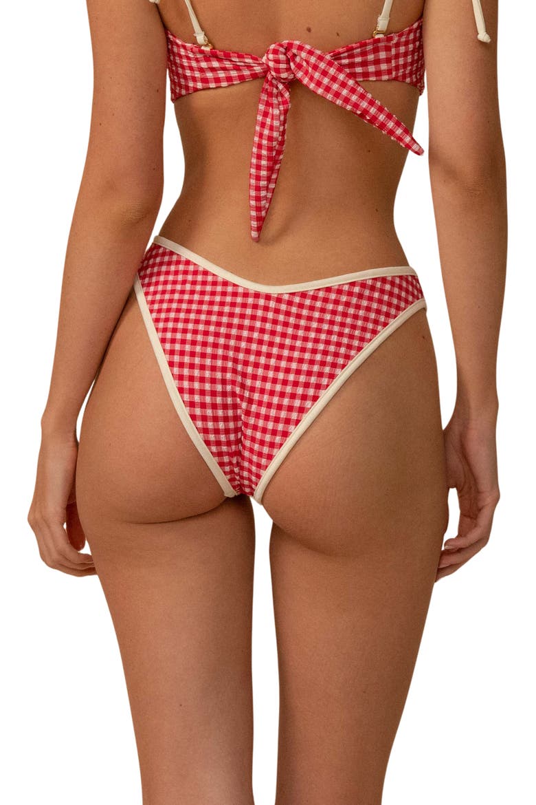 Tori Micro Gingham Binded Swim Top, Alternate, color, RED MICRO GINGHAM