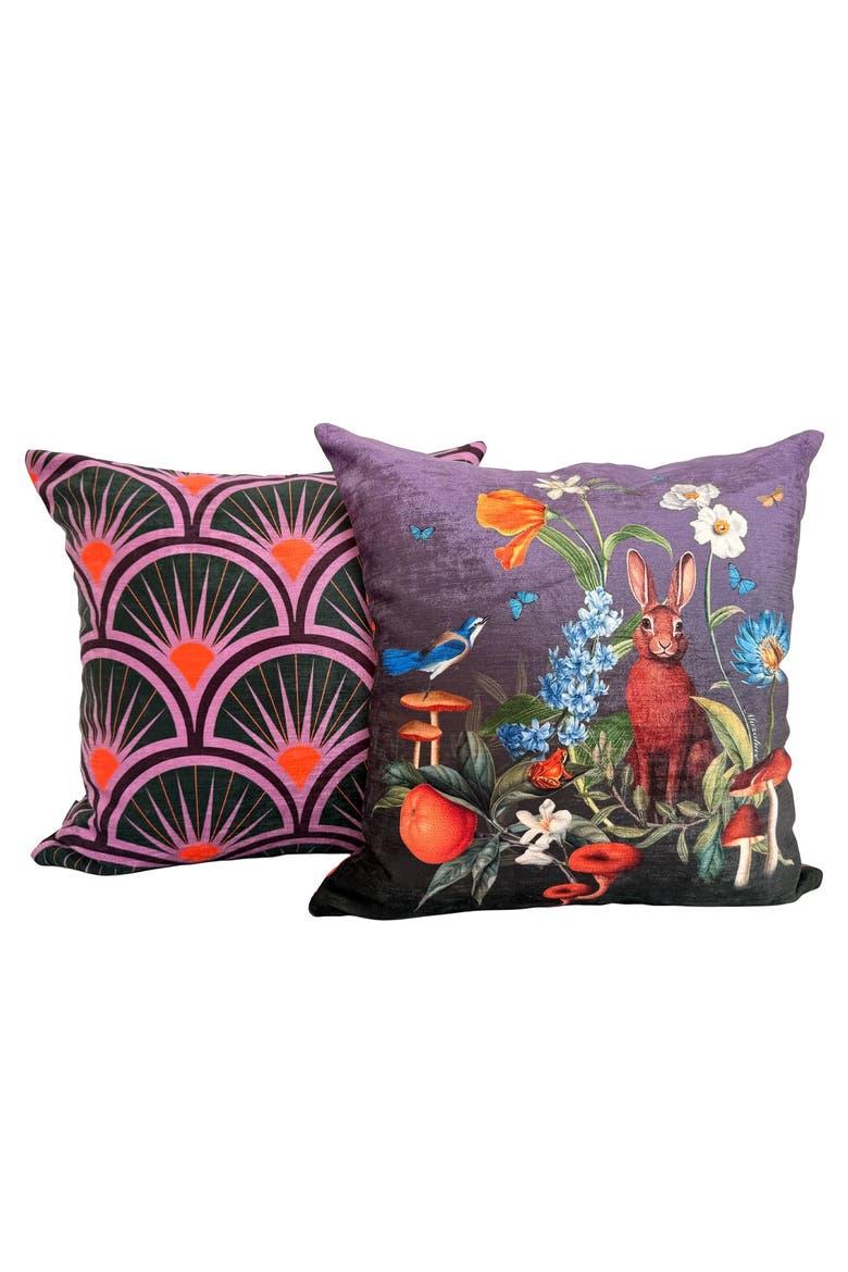 Velvet Pillow - Woodland Rabbit, Alternate, color, Purple