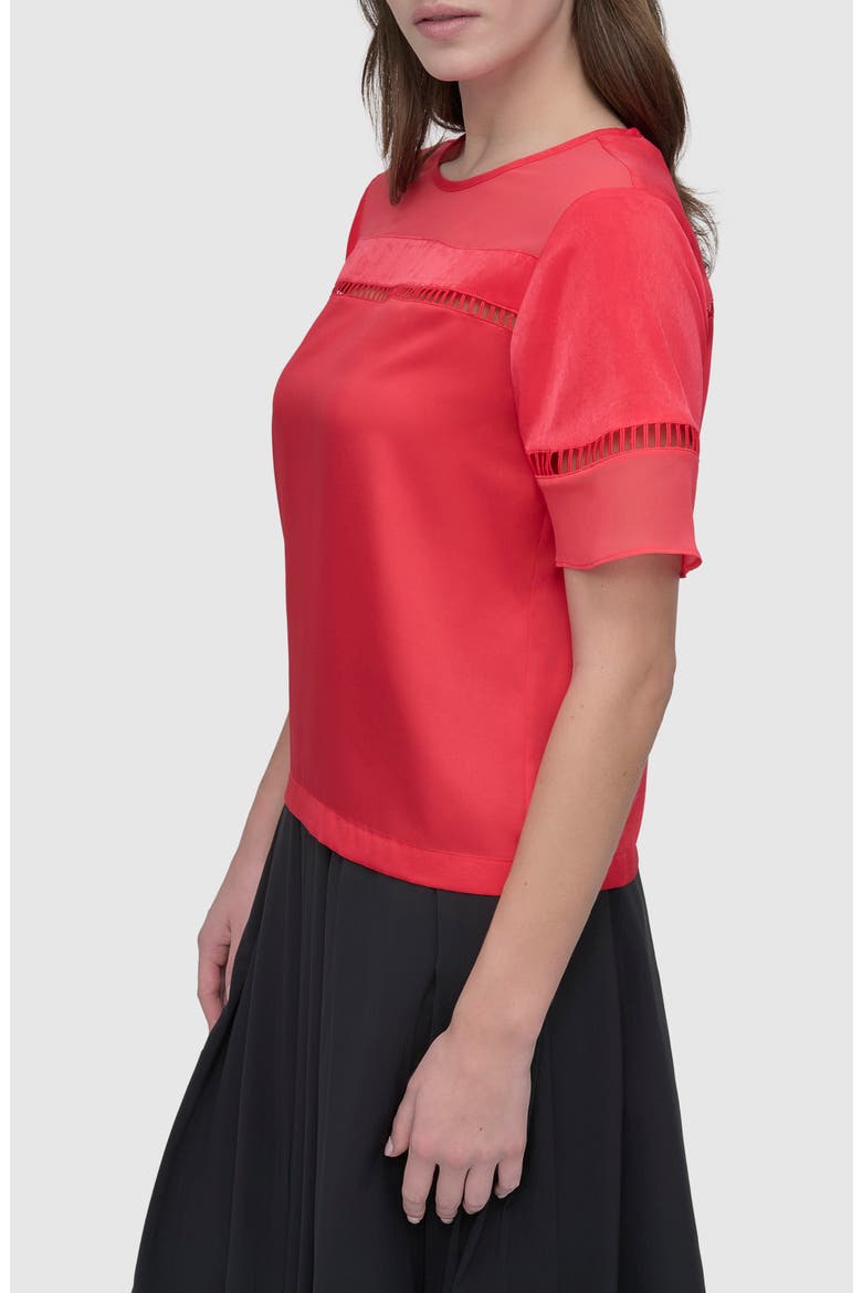 Ladder Embroidery Short Sleeve Woven Shirt, Alternate, color, WATERMELON