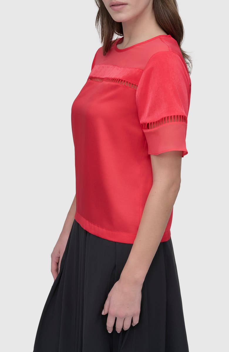 DKNY Ladder Embroidery Short Sleeve Woven Shirt, Alternate, color, Watermelon