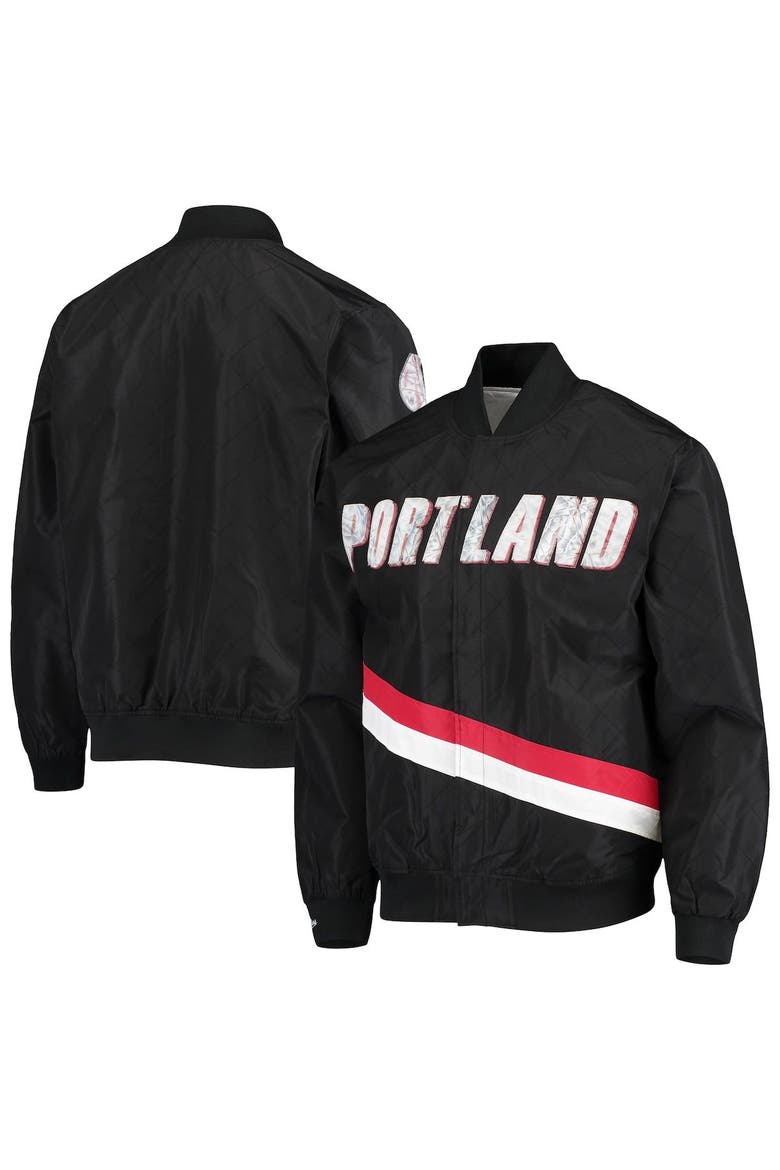 Men's Portland Trail Blazers Black Mitchell & Ness Hardwood Classics 75th Anniversary Authentic Warmup Full-Snap Jacket, Alternate, color, Black