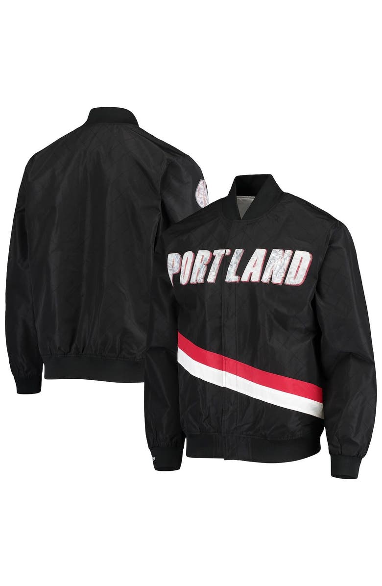Mitchell & Ness Men's Portland Trail Blazers Black Mitchell & Ness Hardwood Classics 75th Anniversary Authentic Warmup Full-Snap Jacket, Alternate, color, 