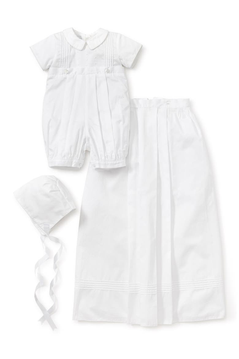 Graham Christening Romper, Detachable Skirt & Hat Set, Main, color, WHITE
