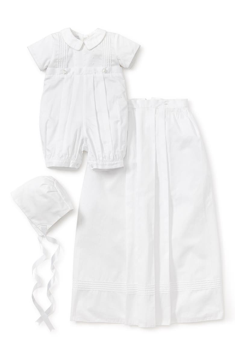 Kissy Kissy Graham Christening Romper, Detachable Skirt & Hat Set, Main, color, White