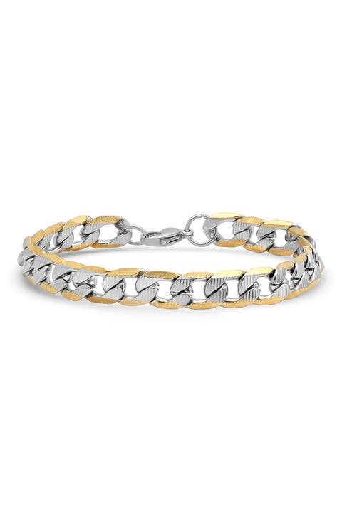 Men's Two Tone Curb Chain Bracelet