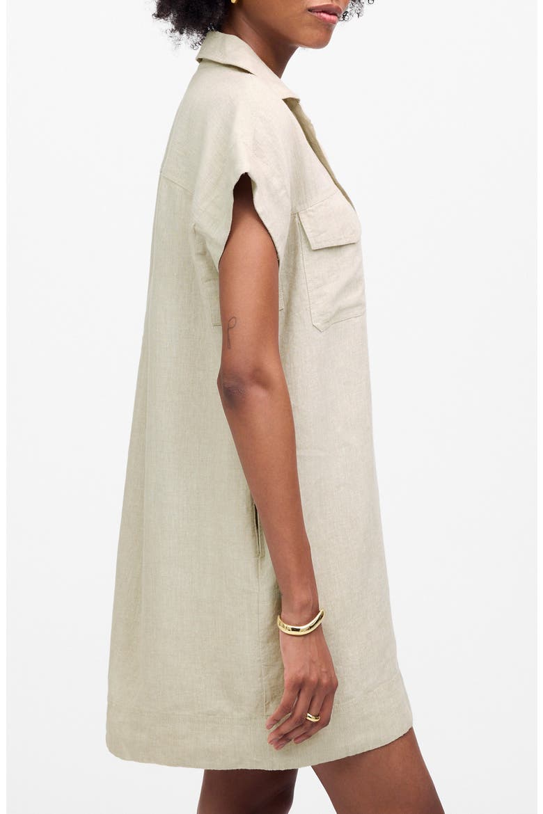Short Sleeve Linen Utility Mini Shirtdress, Alternate, color, OAT COLOR LINEN