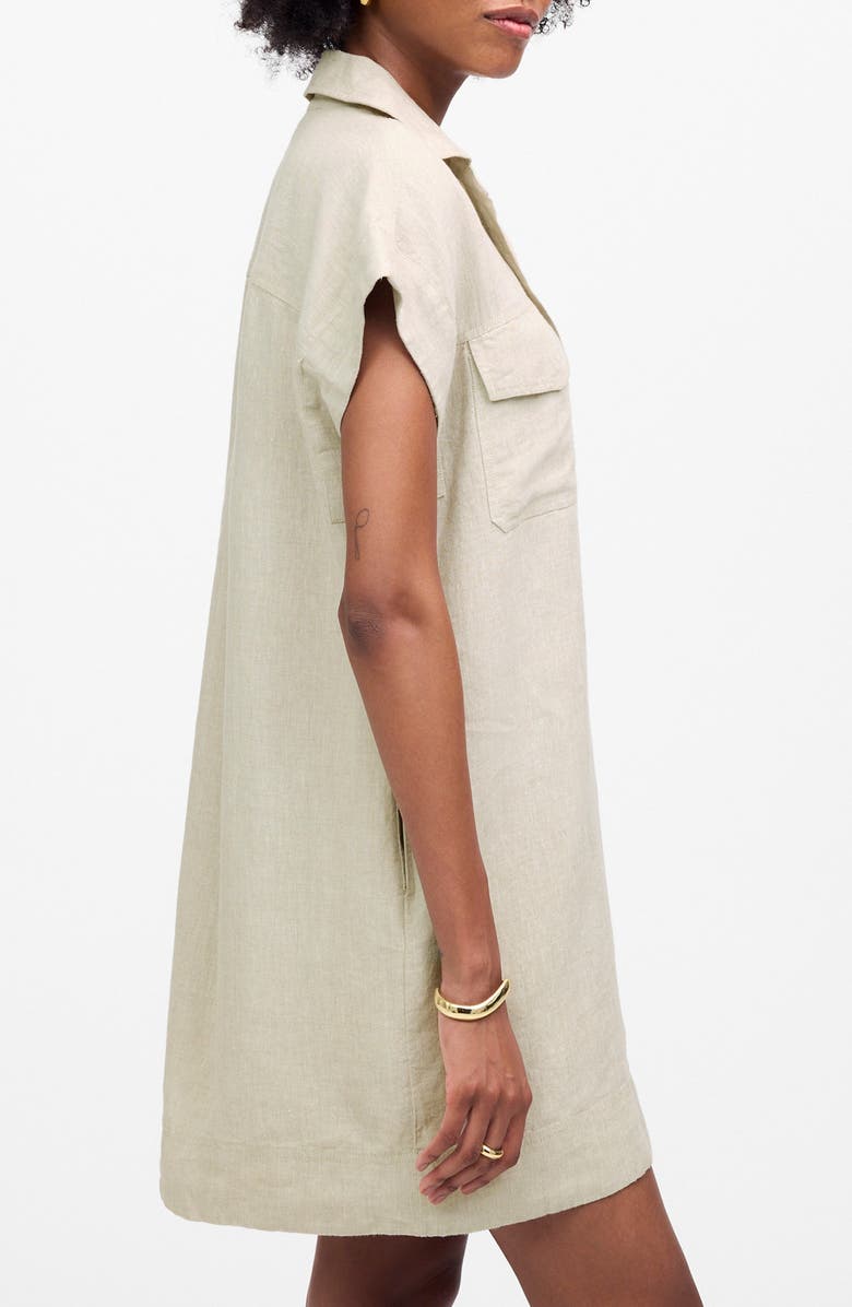 Madewell Short Sleeve Linen Utility Mini Shirtdress, Alternate, color, Oat Color Linen