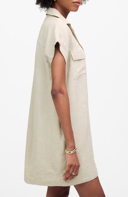 Madewell Short Sleeve Linen Utility Mini Shirtdress In Oat Color Linen