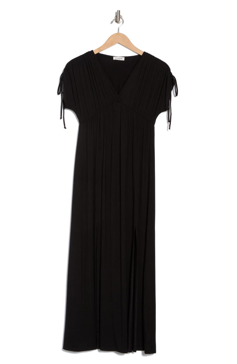 Loveappella Shoulder Tie Maxi Dress, Alternate, color, Black