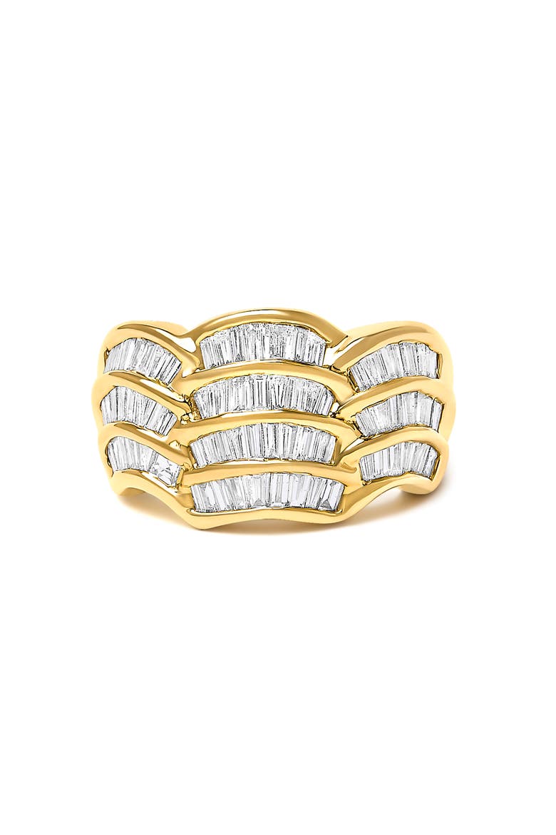 14K Yellow Gold 1-1/3 Cttw Baguette Diamond Wave Design Band Ring, Main, color, Yellow Gold