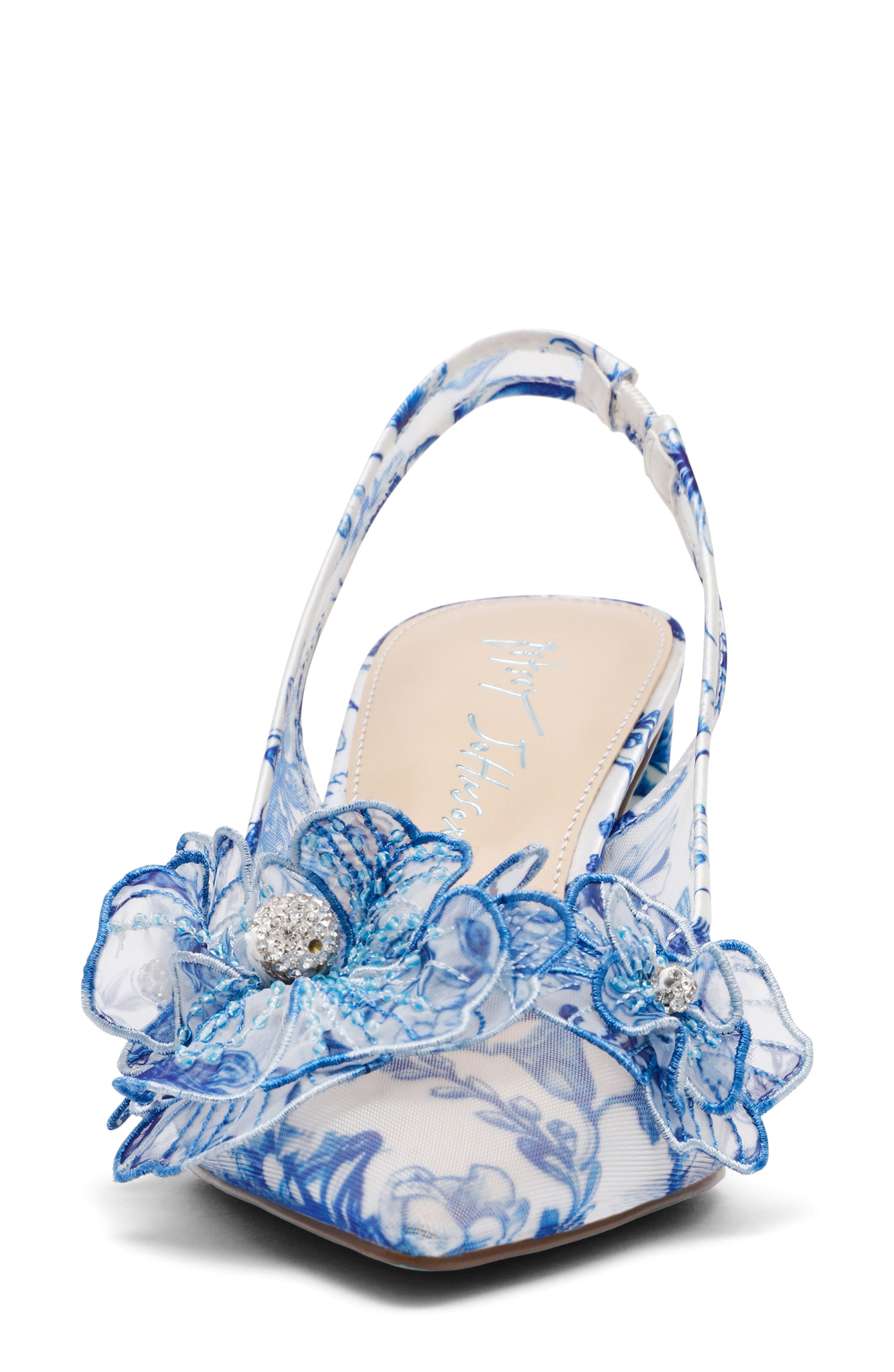 Betsey Johnson Petra Slingback Pointed Toe Pump, Alternate, color, White/ Blue Floral