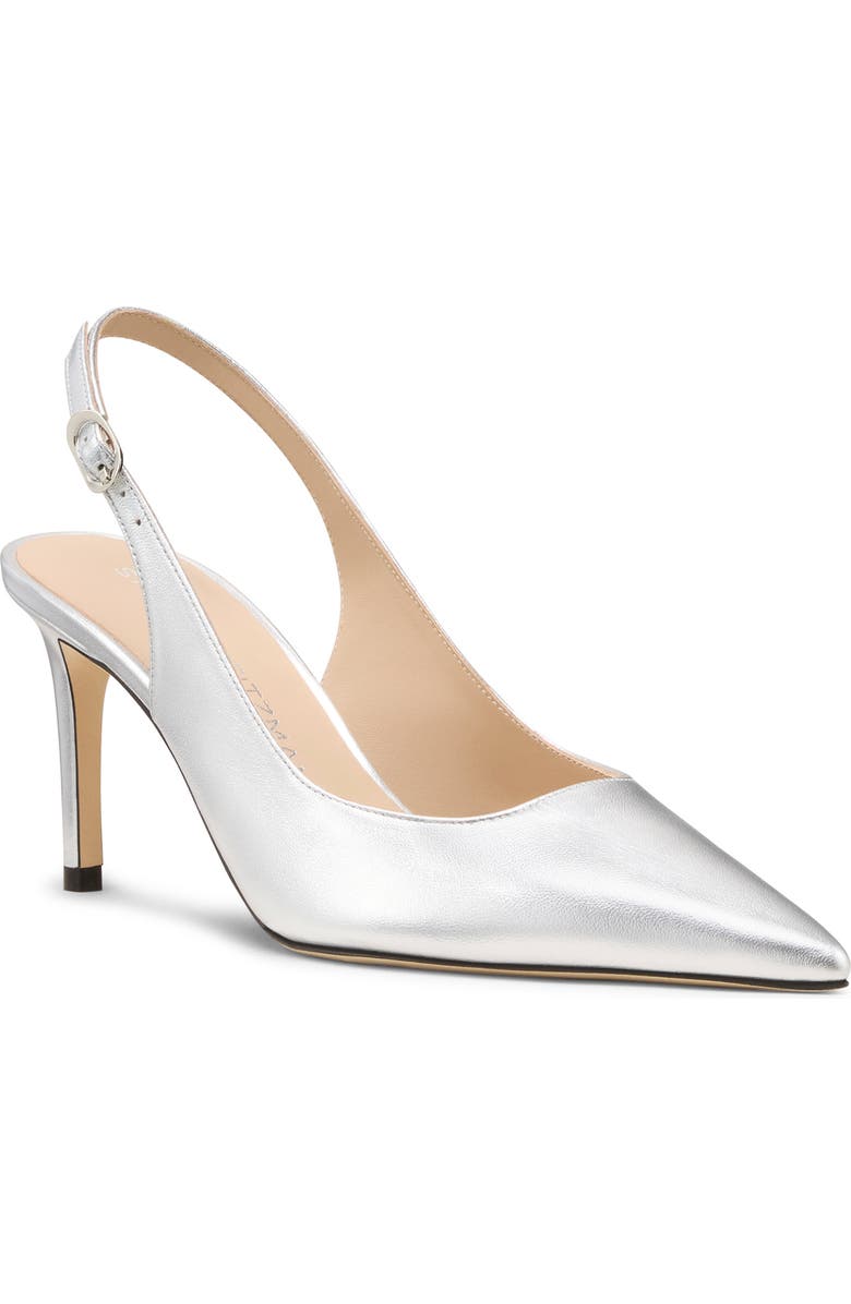 Stuart Weitzman Power Pointed Toe Slingback Pump, Main, color, Silver