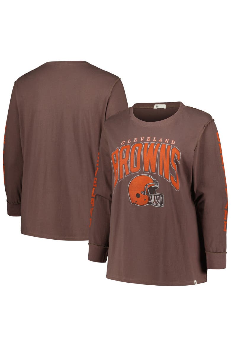 Women's '47 Brown Cleveland Browns Plus Size Honey Cat SOA Long Sleeve T-Shirt, Alternate, color, Brown