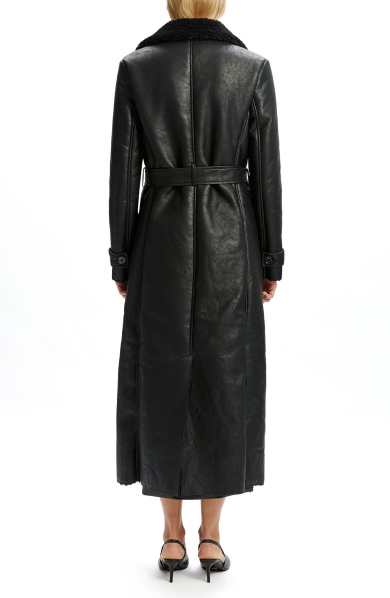 Bardot Belted Faux Leather & Faux Shearling Trim Trench Coat, Alternate, color, Black