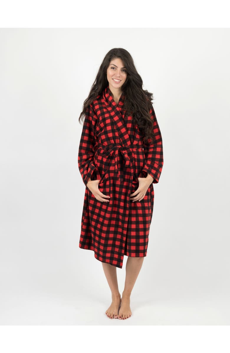 Leveret Women's Fleece Robe, Main, color, Plaid Black & Red
