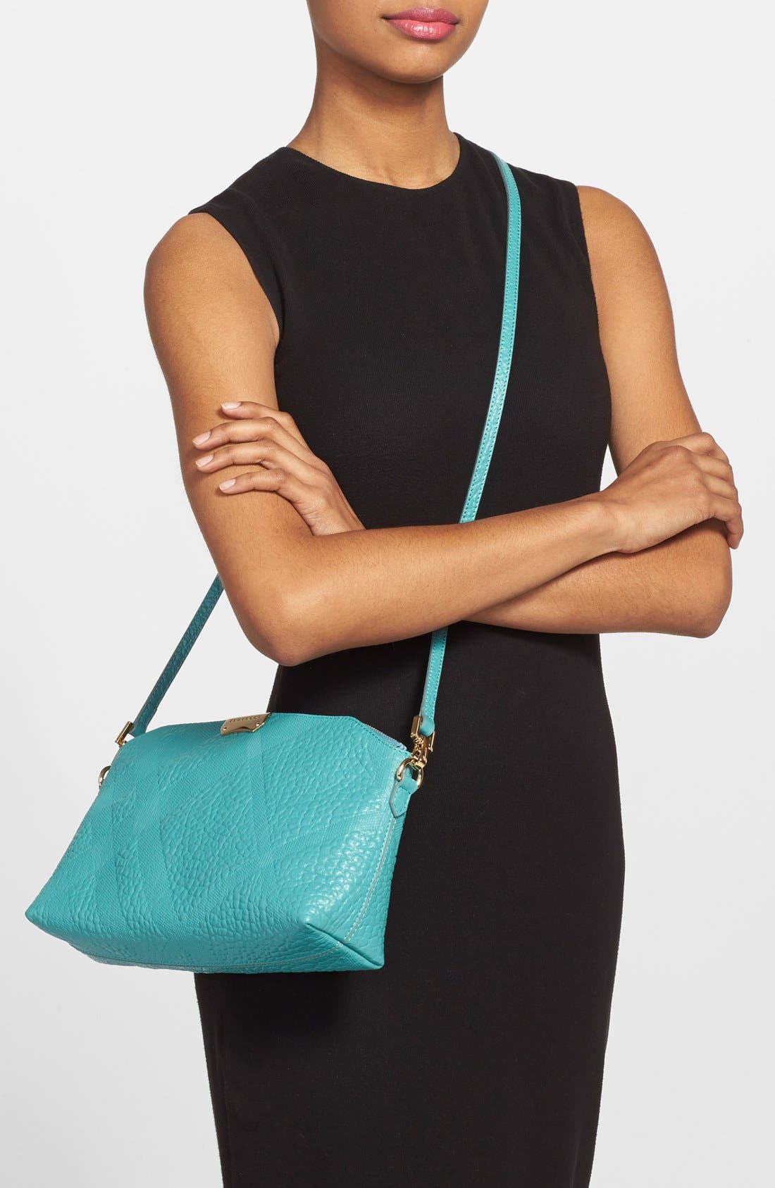 'Small Chichester' Check Embossed Leather Crossbody Bag, Alternate, color, AQUA GREEN