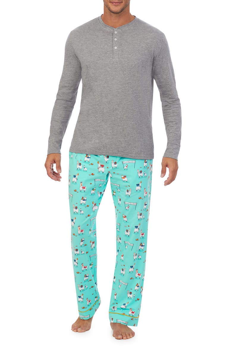 Holiday Print Organic Cotton Henley Pajamas, Main, color, HAPPY LLAMAKKAH