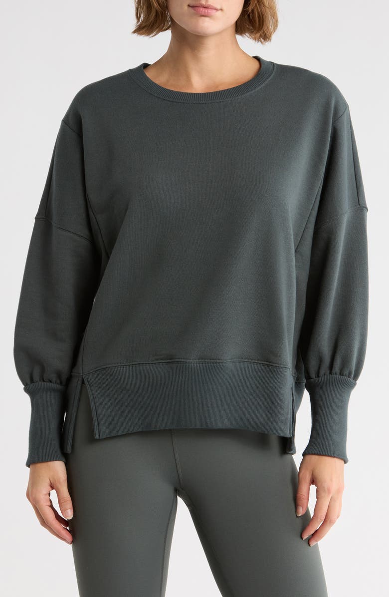 Z by Zella Wind Down Terry Volume Crewneck Sweatshirt, Main, color, Green Urban
