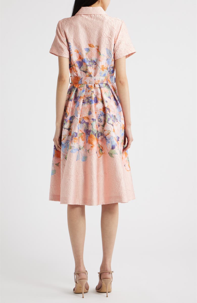 Tahari ASL Print Crinkle Belted Fit & Flare Dress, Alternate, color, Apricot Floral