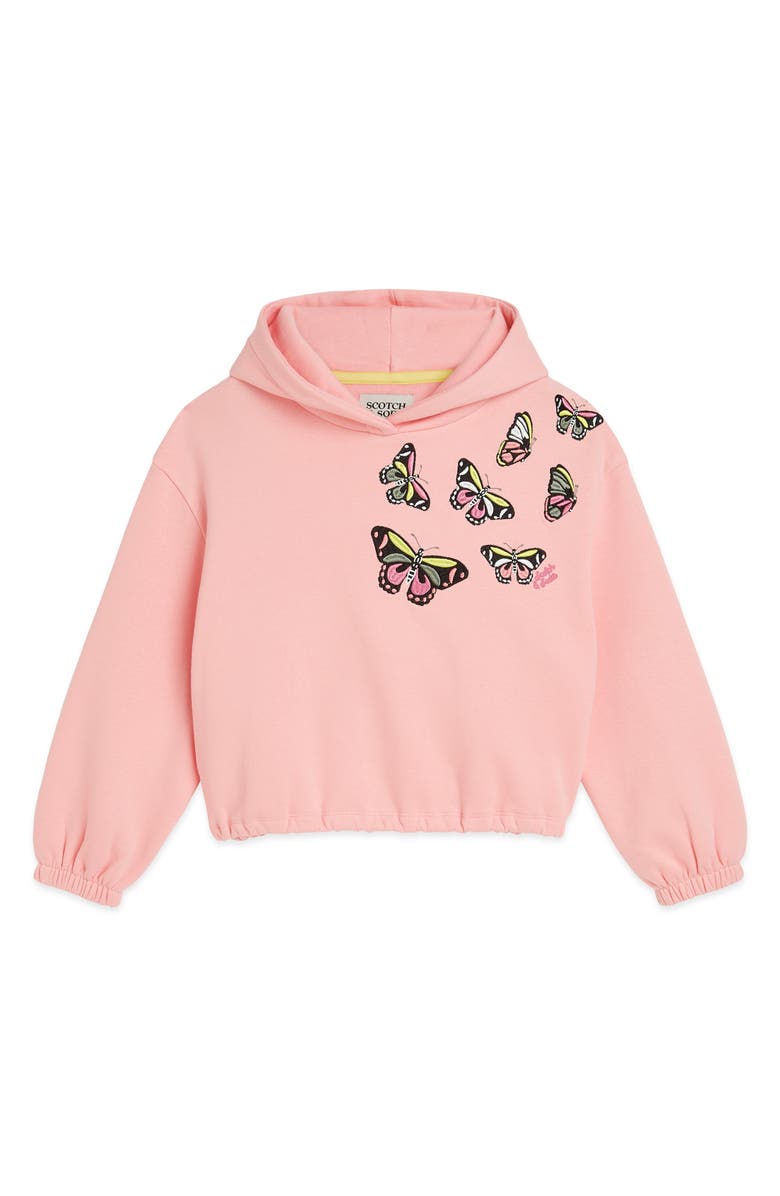 Scotch & Soda Kids' Embroidered Bubble Hem Hoodie, Main, color, Pink/ Yellow