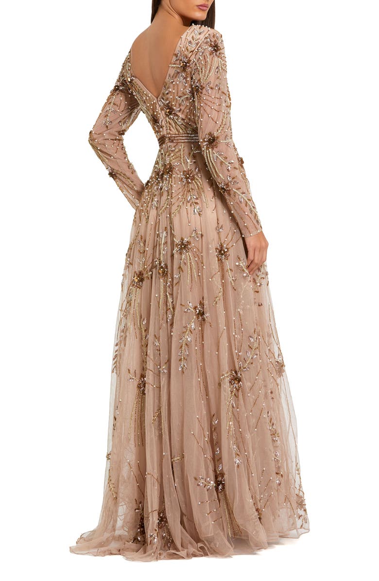 Mac Duggal Deep V Embellished Low Back Gown, Alternate, color, Antique Rose