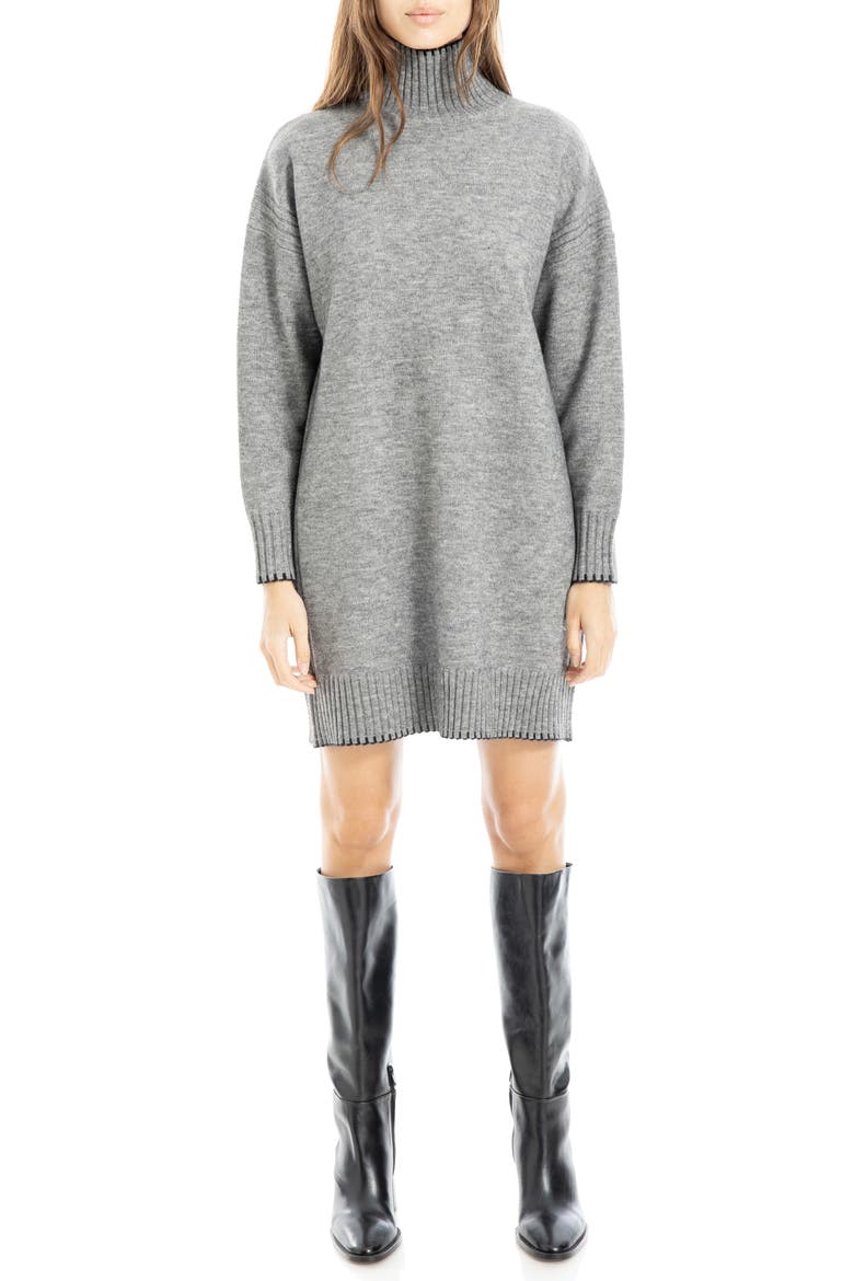Long Sleeve Turtleneck Dress, Alternate, color, CHARCOAL/ BLACK