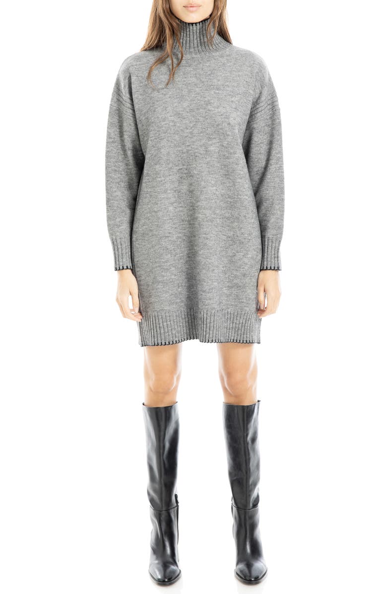 MAX STUDIO Long Sleeve Turtleneck Dress, Alternate, color, Charcoal/ Black