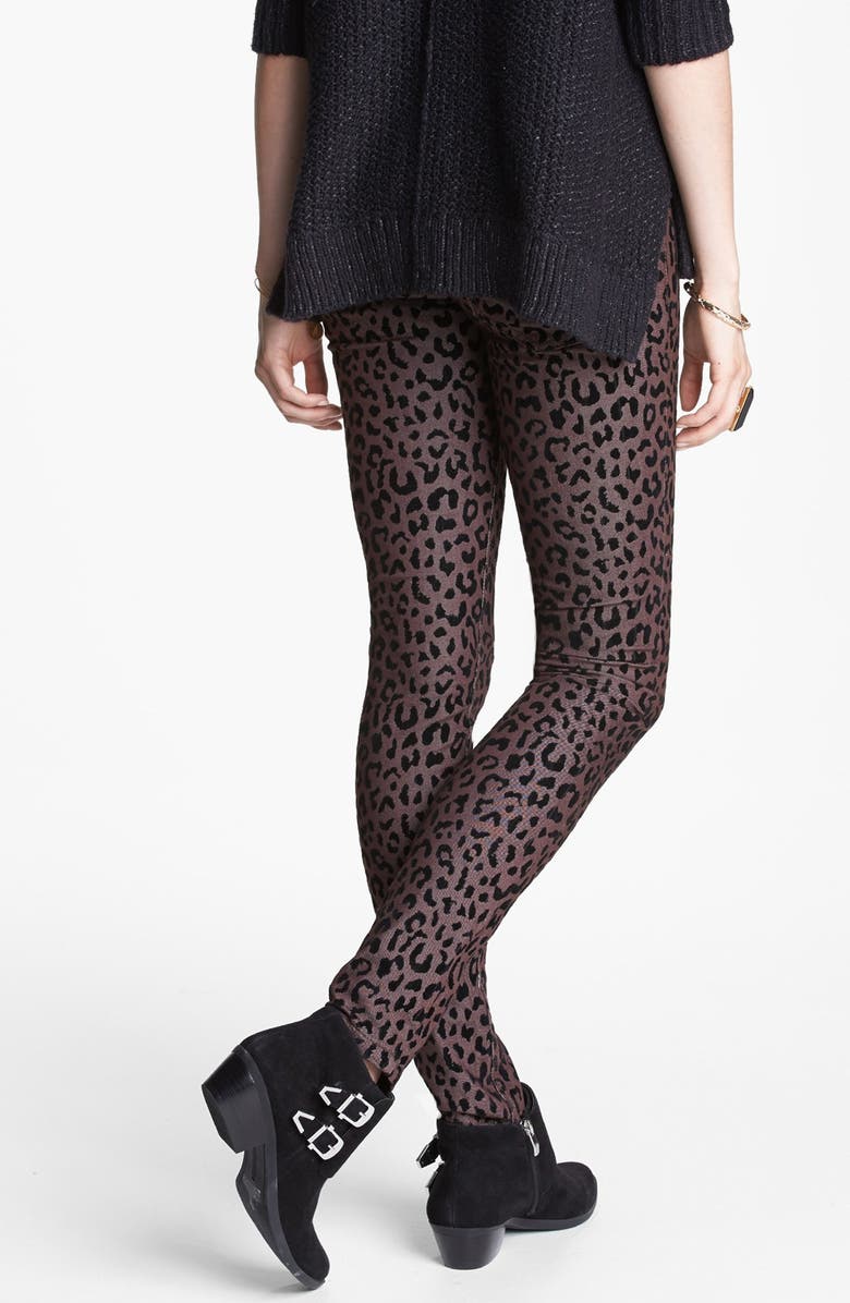 Free People Leopard Flocked Ankle Pants, Alternate, color, 