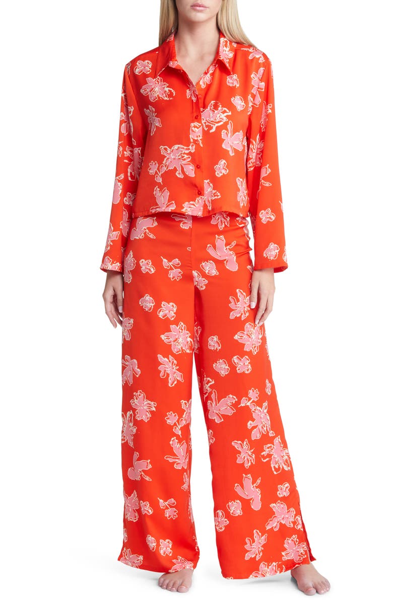 Open Edit Boxy Satin Two-Piece Pajama Set, Main, color,