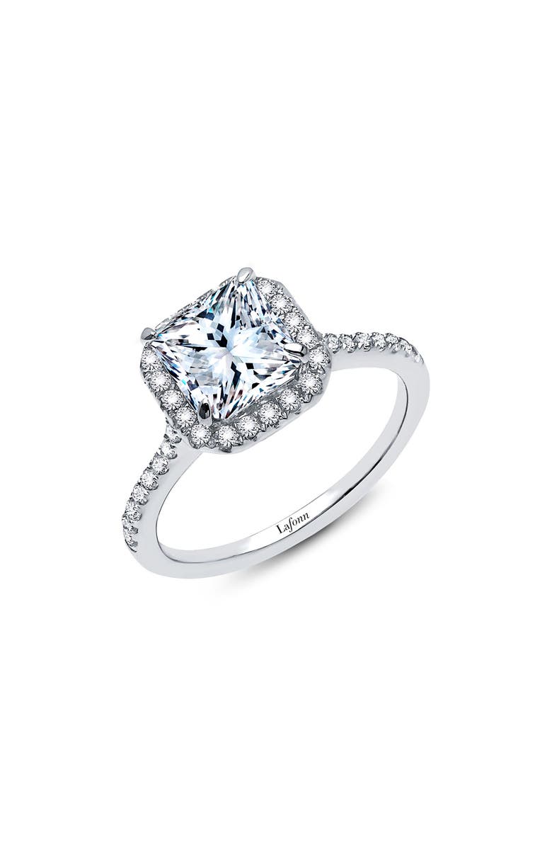 Lafonn Princess Cut Simulated Diamond Halo Wedding Ring, Main, color, Silver/ Simulated Diamond