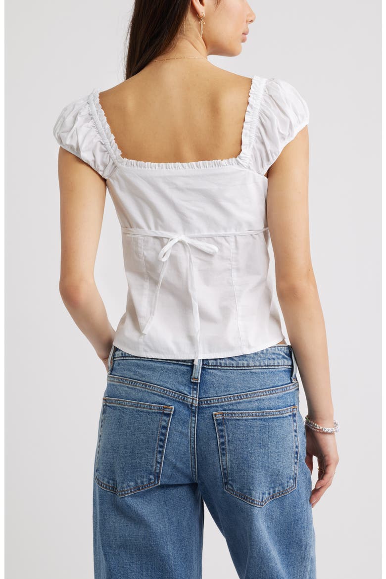 Ruffle Trim Cap Sleeve Cotton Top, Alternate, color, WHITE