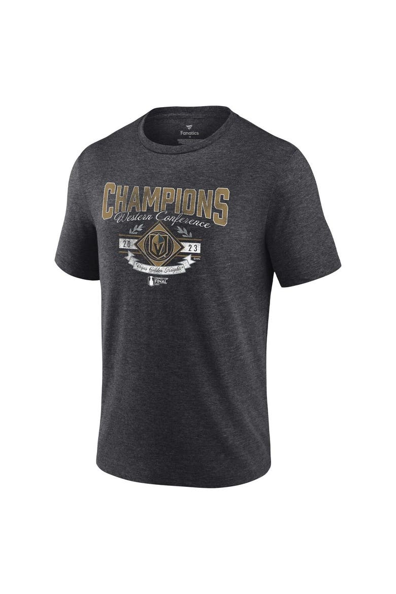 Men's Fanatics Branded  Heather Charcoal Vegas Golden Knights 2023 Western Conference Champions Icing Tri-Blend T-Shirt, Alternate, color, Heather Charcoal
