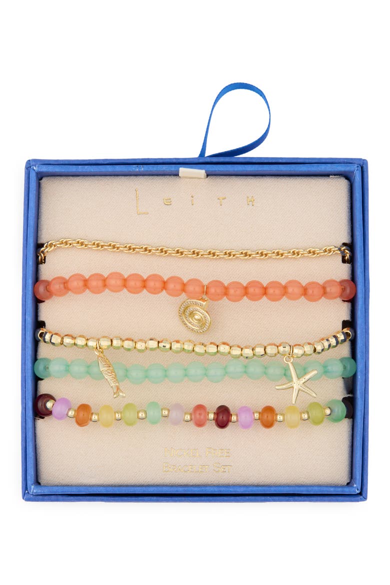 Assorted 5-Pack Beaded Stretch Bracelets, Main, color, RAINBOW MULTI- GOLD