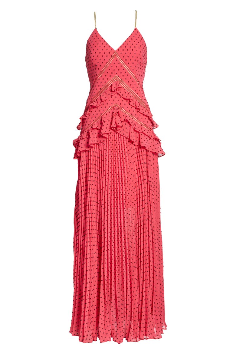 Ruffle Detail Plumetis Gown, Alternate, color, FUCHSIA