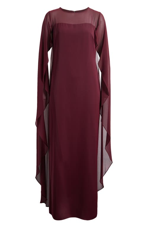 Ralph Lauren Cape Georgette Gown In Burgundy