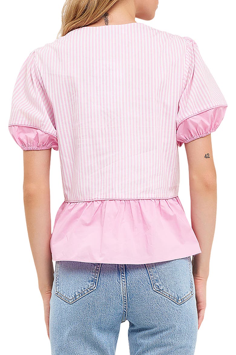 Contrast Stripe Puff Sleeve Top, Alternate, color, PINK MULTI