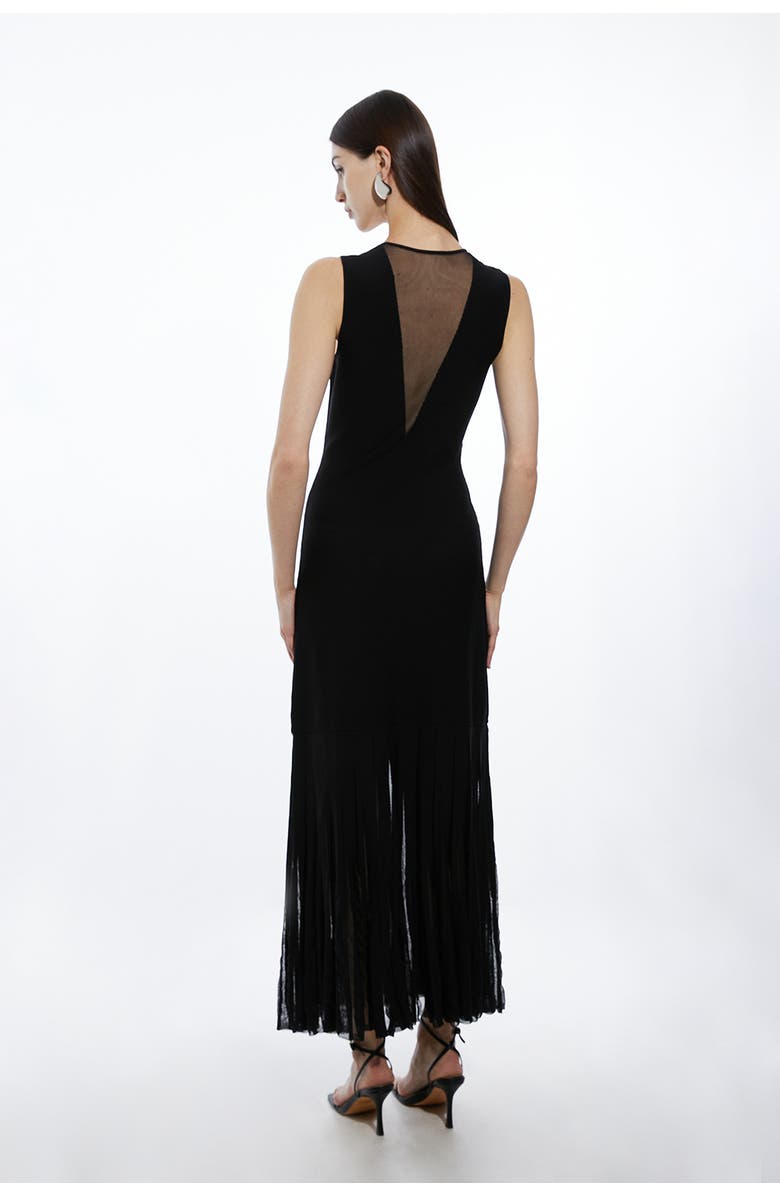 Karen Millen Viscose Sheer Detail Skirt Maxi Dress, Alternate, color, Black
