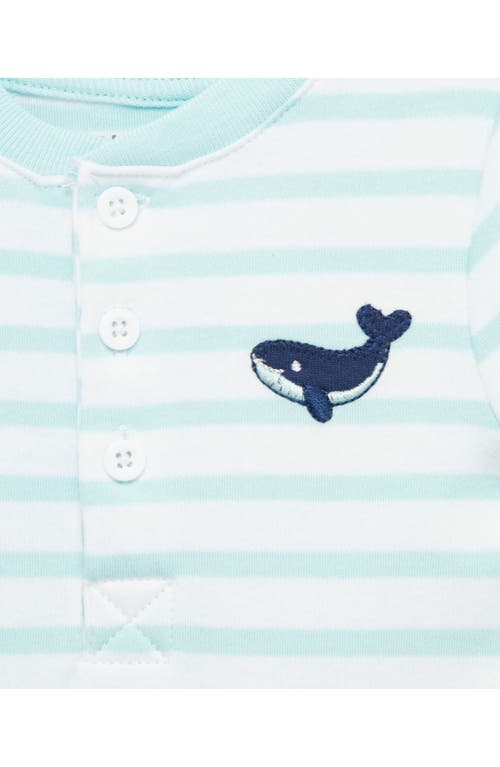 LITTLE ME LITTLE ME STRIPE WHALE EMBROIDERED COTTON BODYSUIT & SHORTS SET 