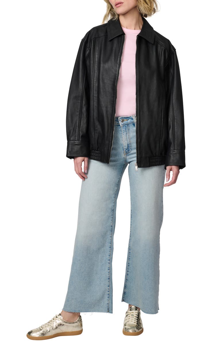 Bernardo Lambskin Leather Longline Bomber Jacket, Alternate, color,