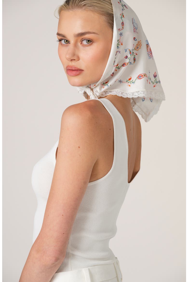 Dawn Garden Triangle Silk Scarf, Alternate, color, White