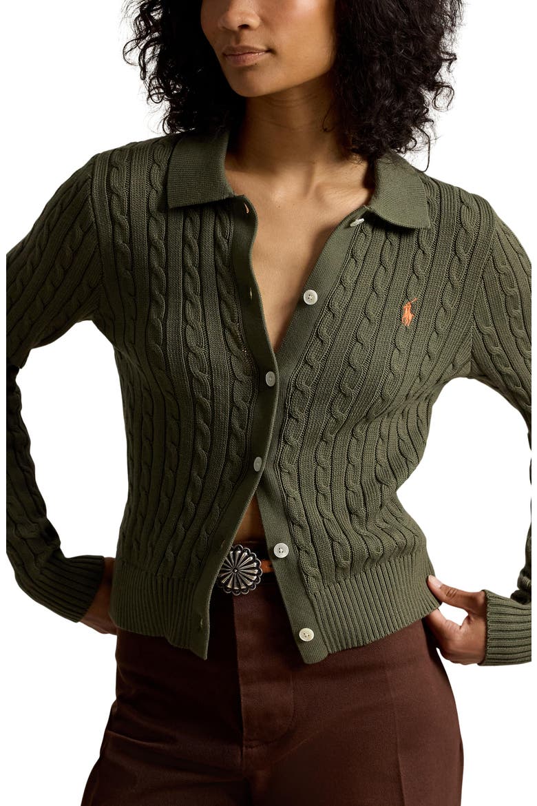 Cable Knit Cotton Cardigan, Main, color, DENSE OLIVE